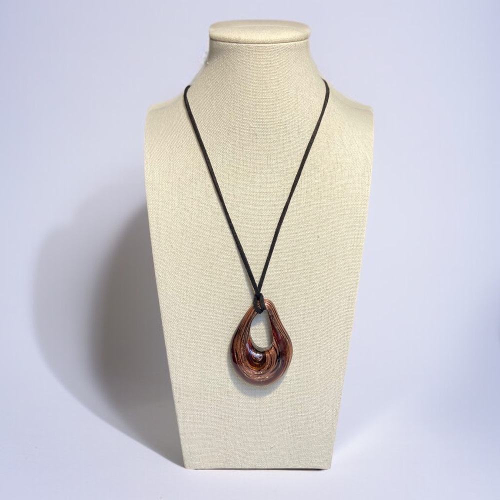 Vintage Murano Glass Gold Swirl Pendant Necklace Cc